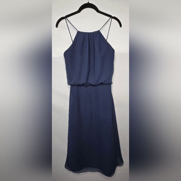 NWT Women's Sorella Vita Navy Chiffon Cocktail Dress w/ Spaghetti Straps Size 8 - Picture 1 of 8